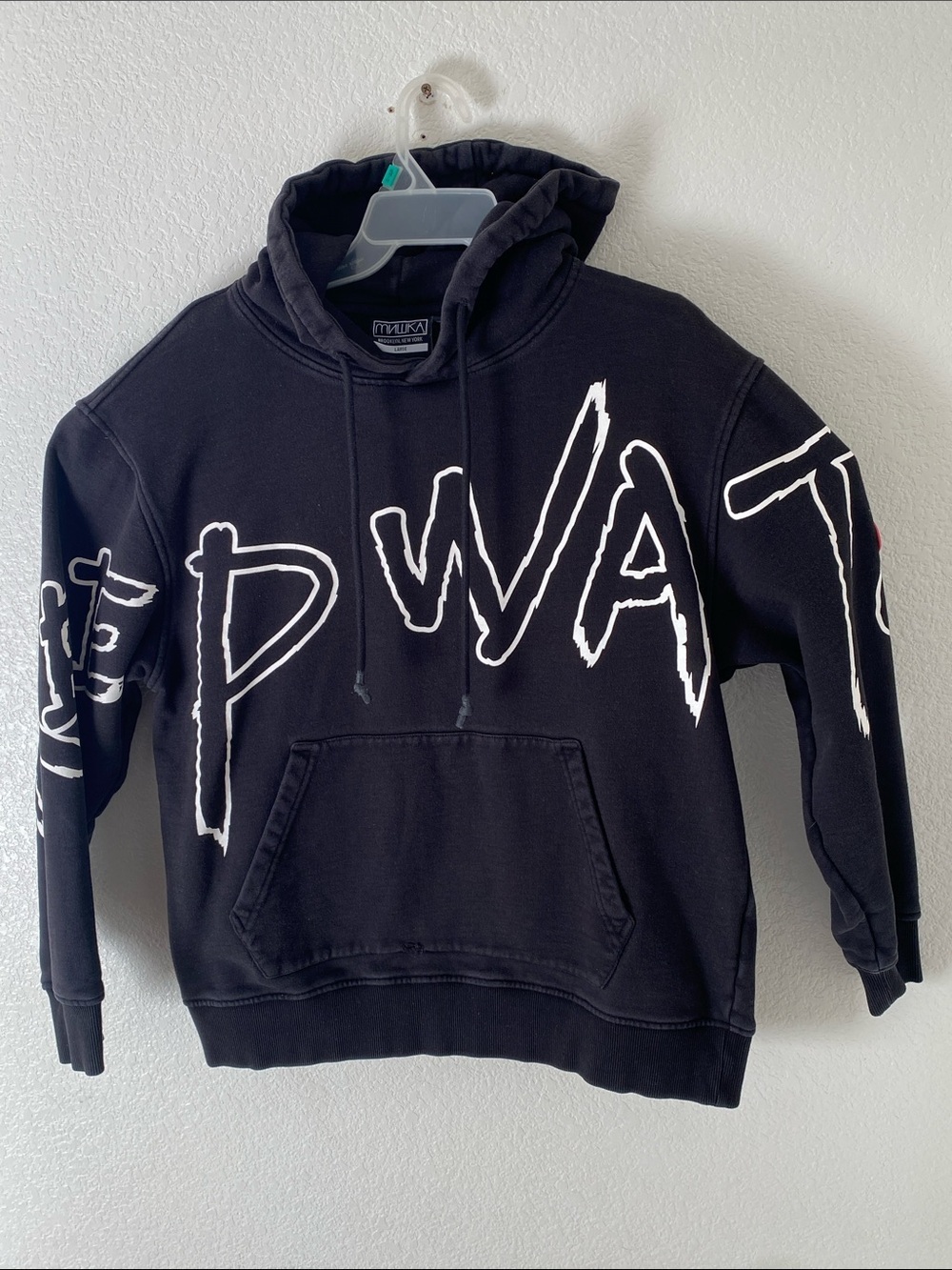 MISHKA NYC Cyrillic “Keep Watch” Black 100% Thick Cotton Hoodie Size L